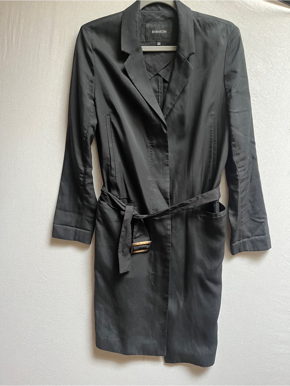 Aritzia Babaton Black Minimalist Belted Trench Coat Sz XS